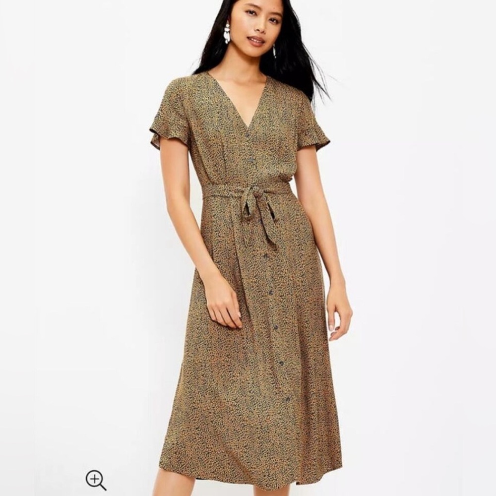 Loft Leopard Print V-Neck Midi Shirtdress 2P